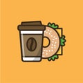 Coffee drink and bagel sandwich