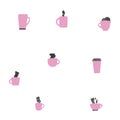 Coffee Drink types mugs seamless pattern