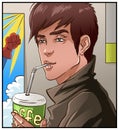 Coffee Drinking Man. Vector illustration.