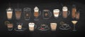 Coffee drinks on chalkboard background Royalty Free Stock Photo