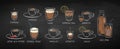 Coffee drinks on chalkboard background Royalty Free Stock Photo