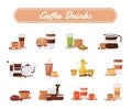 Coffee drinks flat color vector objects set Royalty Free Stock Photo