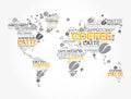 Coffee drinks word cloud in shape of World Map Royalty Free Stock Photo