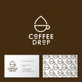 Coffee drop logo. Coffee emblem. A cup and drop linear flat icon. Hipster flat logo for cafe.