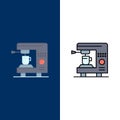 Coffee, Electric, Home, Machine  Icons. Flat and Line Filled Icon Set Vector Blue Background Royalty Free Stock Photo