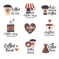 Coffee emblem set with calligraphy text. Royalty Free Stock Photo