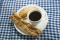 Coffee with empanada and cheese sticks Royalty Free Stock Photo