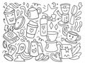Coffee, equipment, cafe doodle background. vector illustration