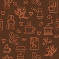 Coffee equipment seamless pattern with flat line icon. Concept for web banners, site and printed materials. For coffee