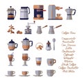 Coffee equipment set. Barista utensils and tools. Vector flat illustration Royalty Free Stock Photo