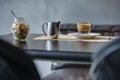 Coffee espresso on black glossy table Royalty Free Stock Photo