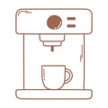 Coffee espresso machine and cup icon in brown line