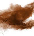 Coffee explosion isolated on white background.Explosion of brown powder, isolated on white background Royalty Free Stock Photo
