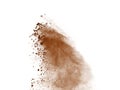 Coffee explosion isolated on white background.Explosion of brown powder, isolated on white background Royalty Free Stock Photo