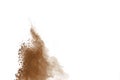 Coffee explosion isolated on white background.Explosion of brown powder, isolated on white background Royalty Free Stock Photo