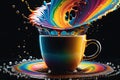 Coffee Explosion: Macro Shot Capturing Vibrant Liquid Colors Swirling in a Mid-Explosion Cup