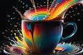 Coffee Explosion: Macro Shot Capturing Vibrant Liquid Colors Swirling in a Mid-Explosion Cup