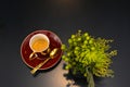 Coffee, Expresso, Hot Infusion, Beautiful Classic China in Black Background, Warm Beverage Royalty Free Stock Photo