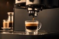 Coffee extraction from professional coffee machine. Generative AI