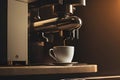 Coffee extraction from professional coffee machine. Generative AI