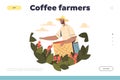 Coffee farmers concept of landing page with farm worker collecting rape coffee beans from tree