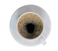 Coffee filled cup with bubbles top view on isolated white background Royalty Free Stock Photo