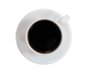 Coffee filled cup top view on isolated white background