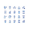 Coffee flat line icons set. Beans, hot cocktail and coffee maker machine, espresso cup, cappuccino. Simple flat vector Royalty Free Stock Photo