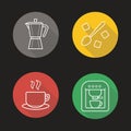 Coffee flat linear long shadow icons set Royalty Free Stock Photo