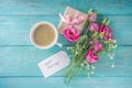 Coffee with flowers and notes good morning Royalty Free Stock Photo