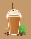 Coffee frappe with whipped cream in take a way cup.