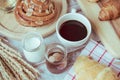 Coffee and fresh breads served for breakfast Royalty Free Stock Photo