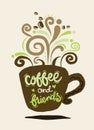 Coffee and friends Lettering on coffee cup shape set