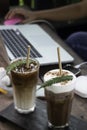 Coffee glass decorated with fern leaf