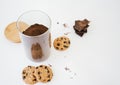 Coffee in the glass jar and chocolate cookies Royalty Free Stock Photo