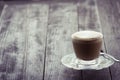 Coffee on glass on wood table