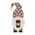 Coffee gnome. Cute cartoon gnome holding cup. Vector template for banner, poster, sticker, shirt, etc Royalty Free Stock Photo