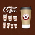 Coffee on the go cups. Different sizes of take away paper coffee cup