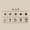 Coffee grain and making coffee icons set
