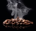 Coffee grain with smoke Royalty Free Stock Photo