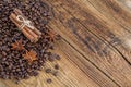 Coffee grains, anise and canella Royalty Free Stock Photo