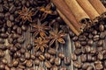 Coffee grains, anise and canella Royalty Free Stock Photo