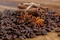 Coffee grains, anise and canella Royalty Free Stock Photo