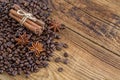 Coffee grains, anise and canella Royalty Free Stock Photo