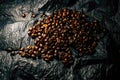 Coffee grains on a black background