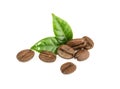 Coffee grains with leaves isolated Royalty Free Stock Photo