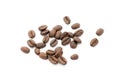 Coffee grains and leaves isolated on the white backgrounds. Royalty Free Stock Photo