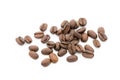 Coffee grains and leaves isolated on the white backgrounds. Royalty Free Stock Photo