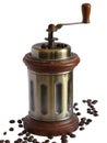 Manual coffee grinder with medium roasted coffee beans