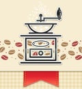 Coffee grinder with coffee, food background